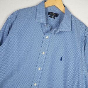 Polo Ralph Lauren Pony Cotton Oxford Dress Shirt Mens 17.5 34 35 Plaid Blue